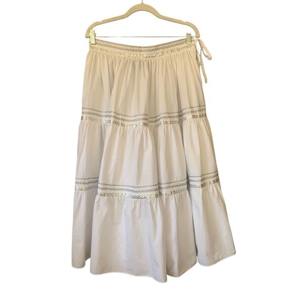 Ralph Lauren Black Label Cotton Tiered Midi Skirt White Size 8 - Picture 4 of 12